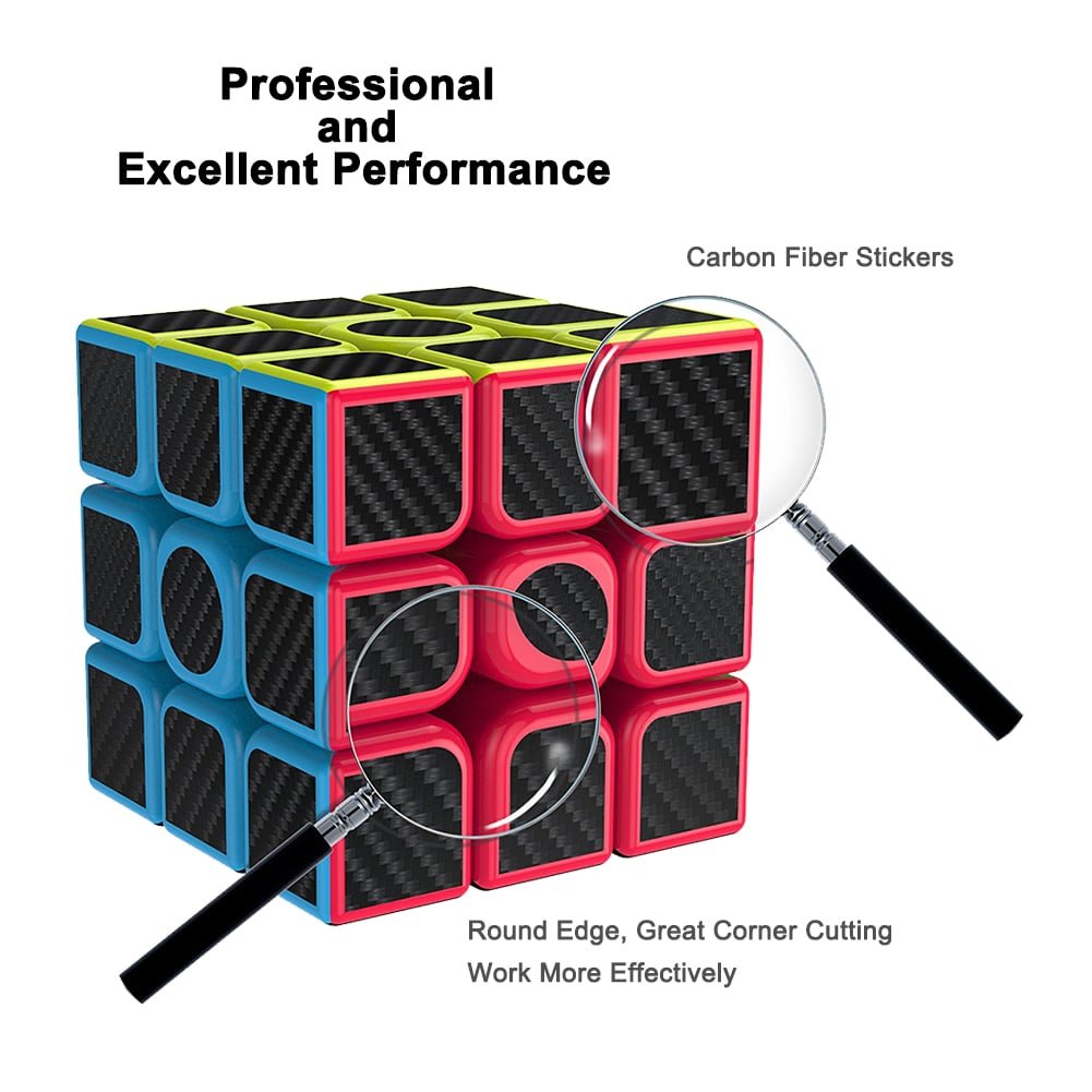 CFMOUR Original Speed Cube 3x3x3 Magic Carbon Fiber Sticker Smooth Cube, Enhanced Version Black - Pack of 2
