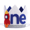 Boy Rocket's Cosmic Birthday Crown - Space Theme High Chair Banner, 3 2 1 Lift-Off, Circle The Sun, Rocket Ship Style