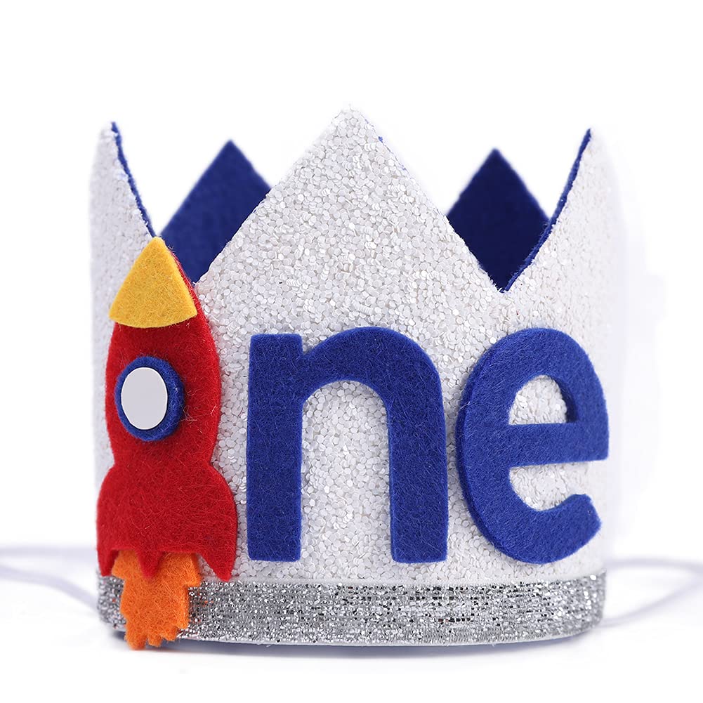 Boy Rocket's Cosmic Birthday Crown - Space Theme High Chair Banner, 3 2 1 Lift-Off, Circle The Sun, Rocket Ship Style