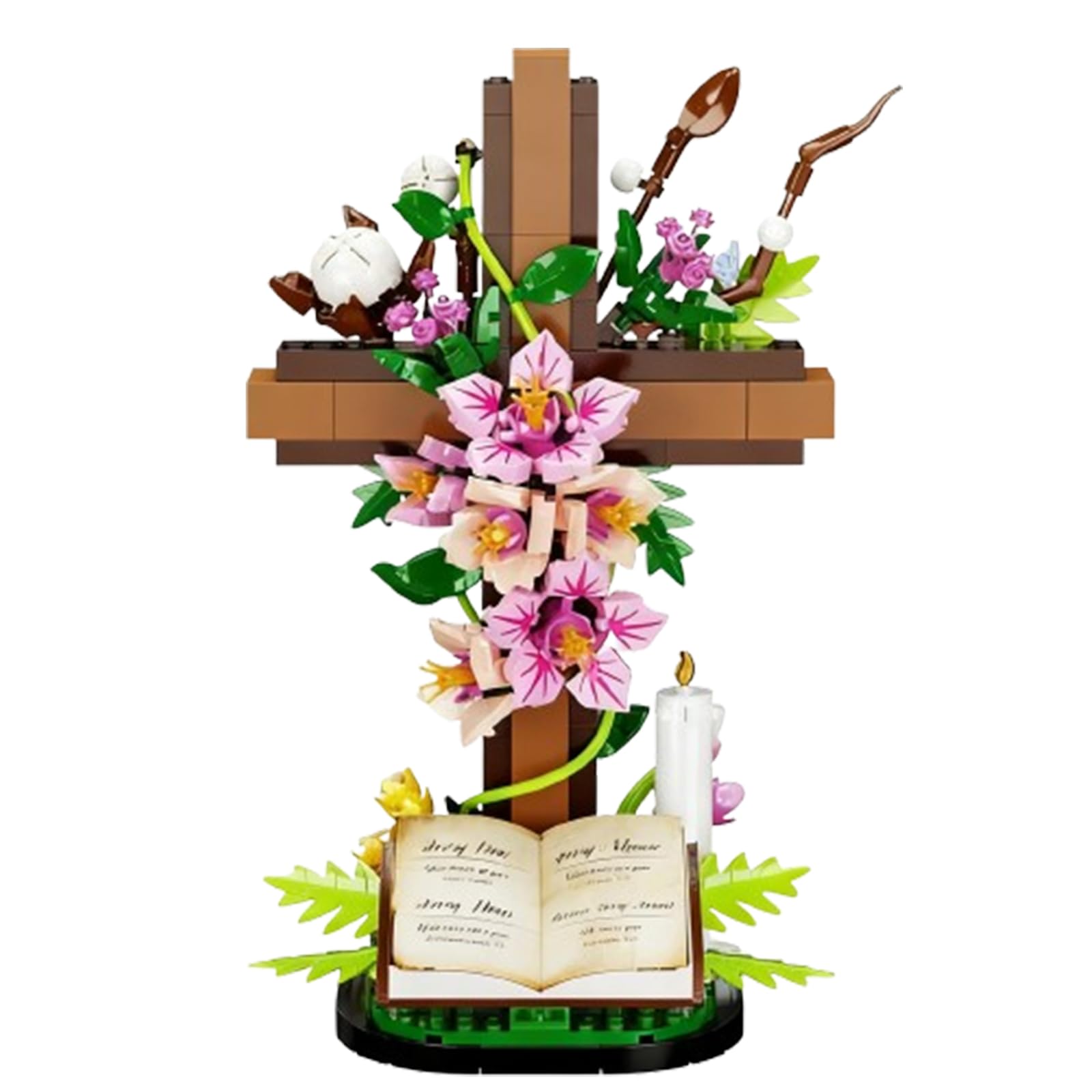 SHAIMIOU The Cross Flower Building Block Set,Faithful Blossoms DIY Plastic Bricks Religious Easter Resurrection Home Decor for Believer Adult