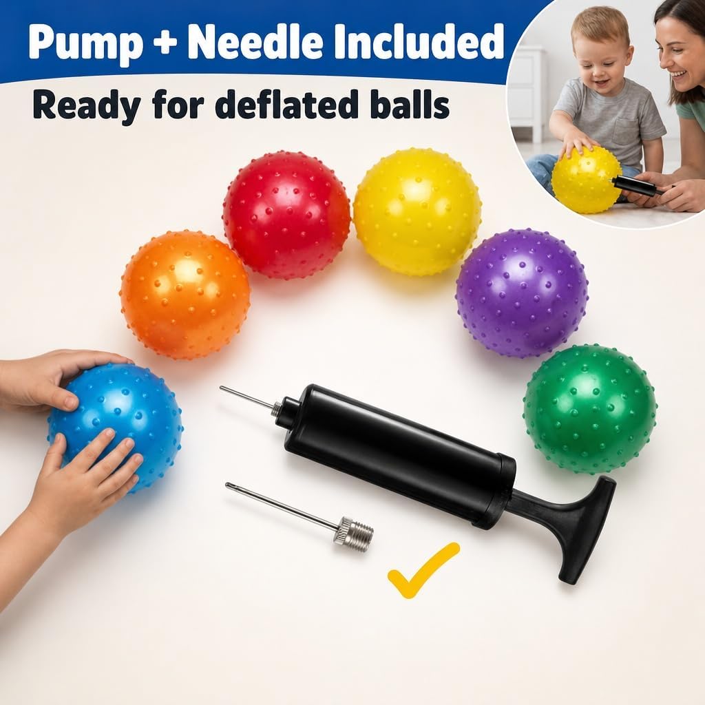 Bedwina 5 Inch Knobby Sensory Balls (12-Pack) Spiky Massage Bouncy Balls