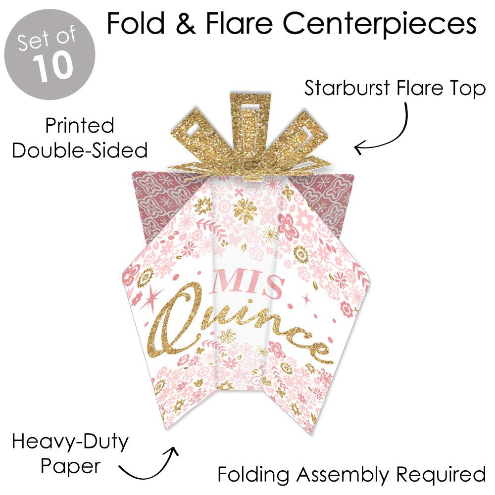 Big Dot of Happiness Mis Quince Anos - Table Decorations - Quinceanera Sweet 15 Birthday Party Fold and Flare Centerpieces - 10 Count