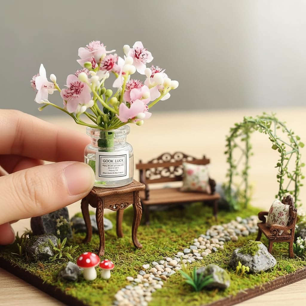 1Pc Miniature Flowers in Vase Set - 16 Scale Dollhouse Décor with Realistic Details, Tiny Floral Arrangements for Micro Landscape, Train Platform