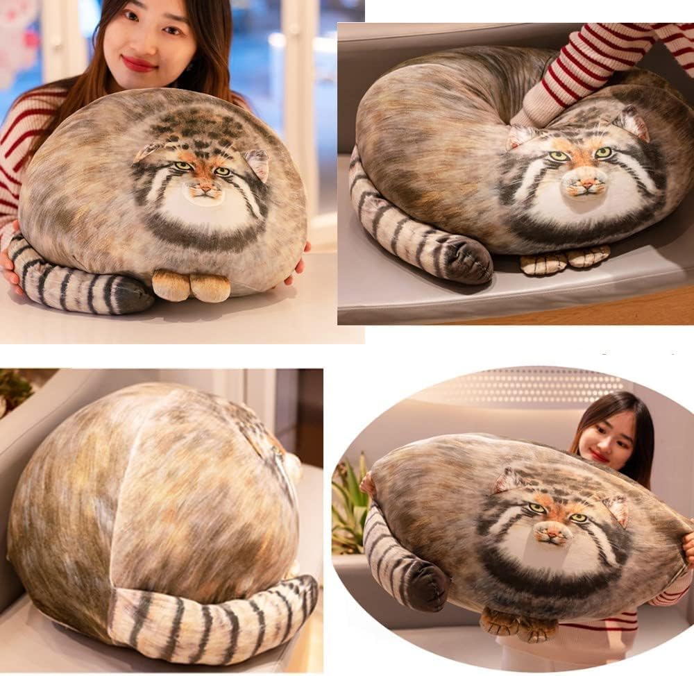Chubby Steppe Cat Pillow,18'' Pallas Cat Plush Pillow, Cute Steppe Cat Stuffed Animals Soft Plushies, Kitten Plush Throw Pillow Doll Big Plush Toys