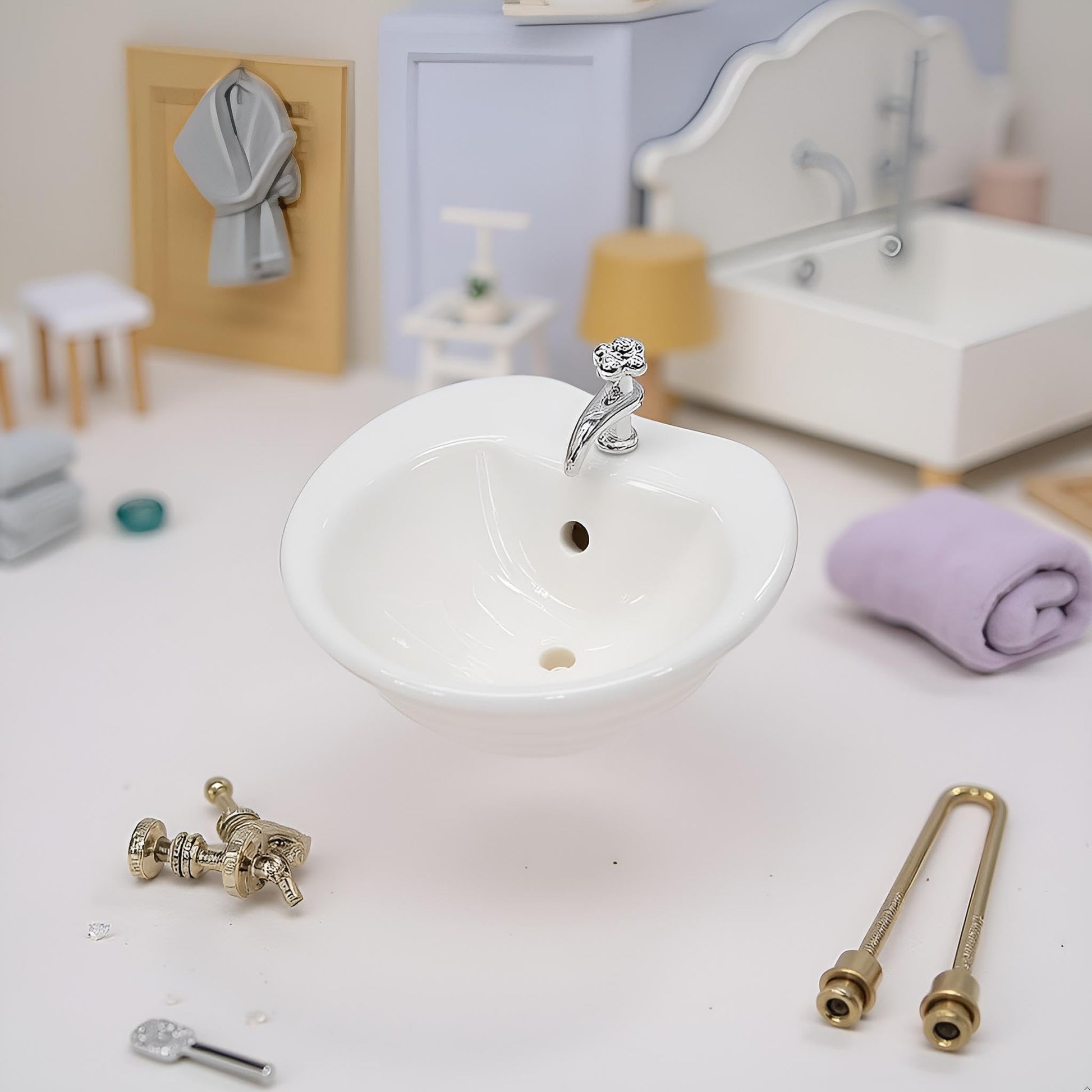 White Dollhouse Wash Basin Wide Application Exquisite 1:12 Scale Doll House Furniture Sink for Entertainment Round DIY Accessories