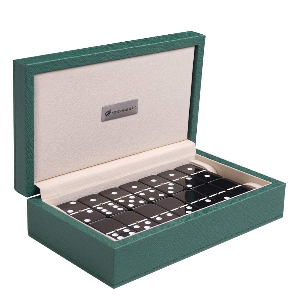 Silverman & Co. Double 6 Large Black Domino Set - Green Case