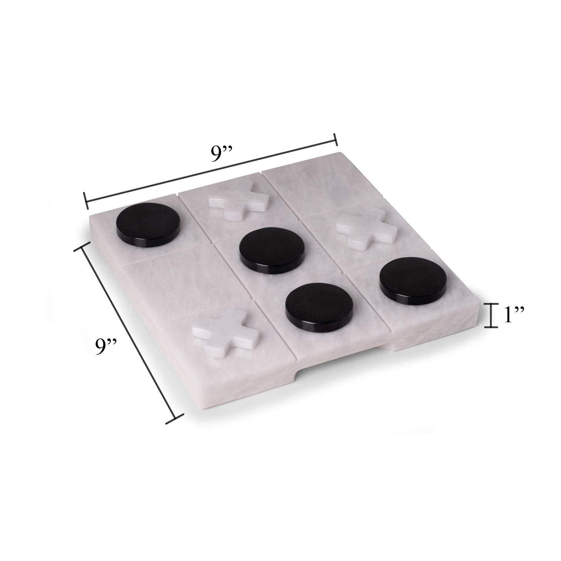 Bey-Berk Marble Tic Tac Toe Set, 9" x 9" White Board with Black & White Playing Pieces, Elegant Coffee Table Game