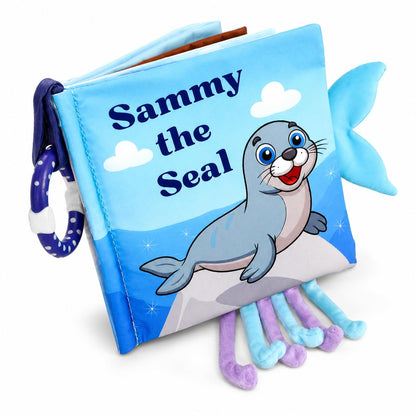 Soft Crinkle Cloth Book for Babies 0-18 Months - High Contrast Sensory Story Book with Teether, Mirror & Textures, Newborn Tummy Time Toy, Baby Shower
