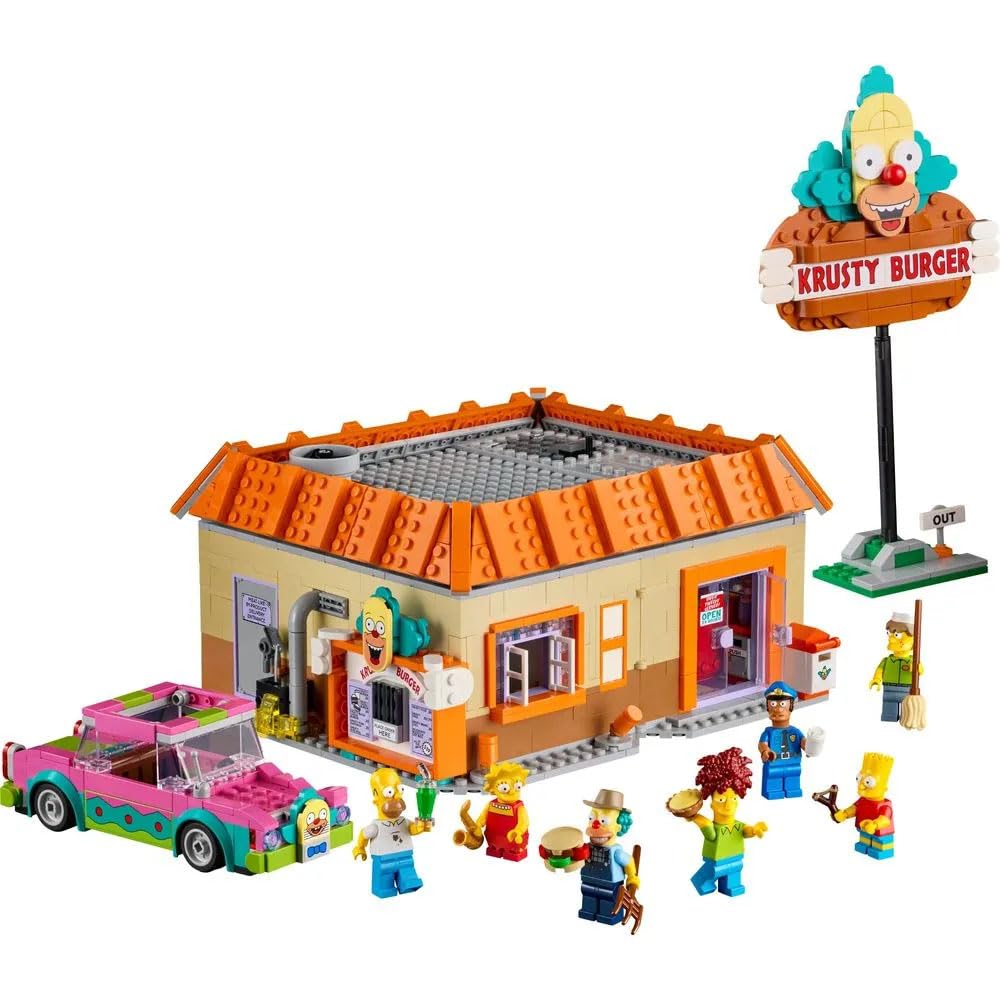 LEGO Icons The Simpsons : Krusty Burger, Home Decor Building Kit for Adults Includes Homer, Bart and Lisa Simpson, Farmer Krusty, Sideshow Bob,