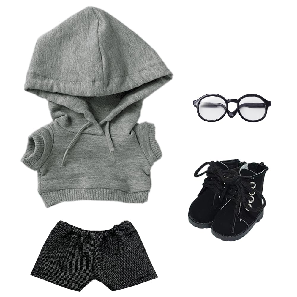 niannyyhouse Loose Solid Hoodie Jeans Glasses Tall Leather Shoes 10cm 15cm 20cm Plush Doll Clothes Soft Stuffed Plush Toy Dress Up Accessories (a9