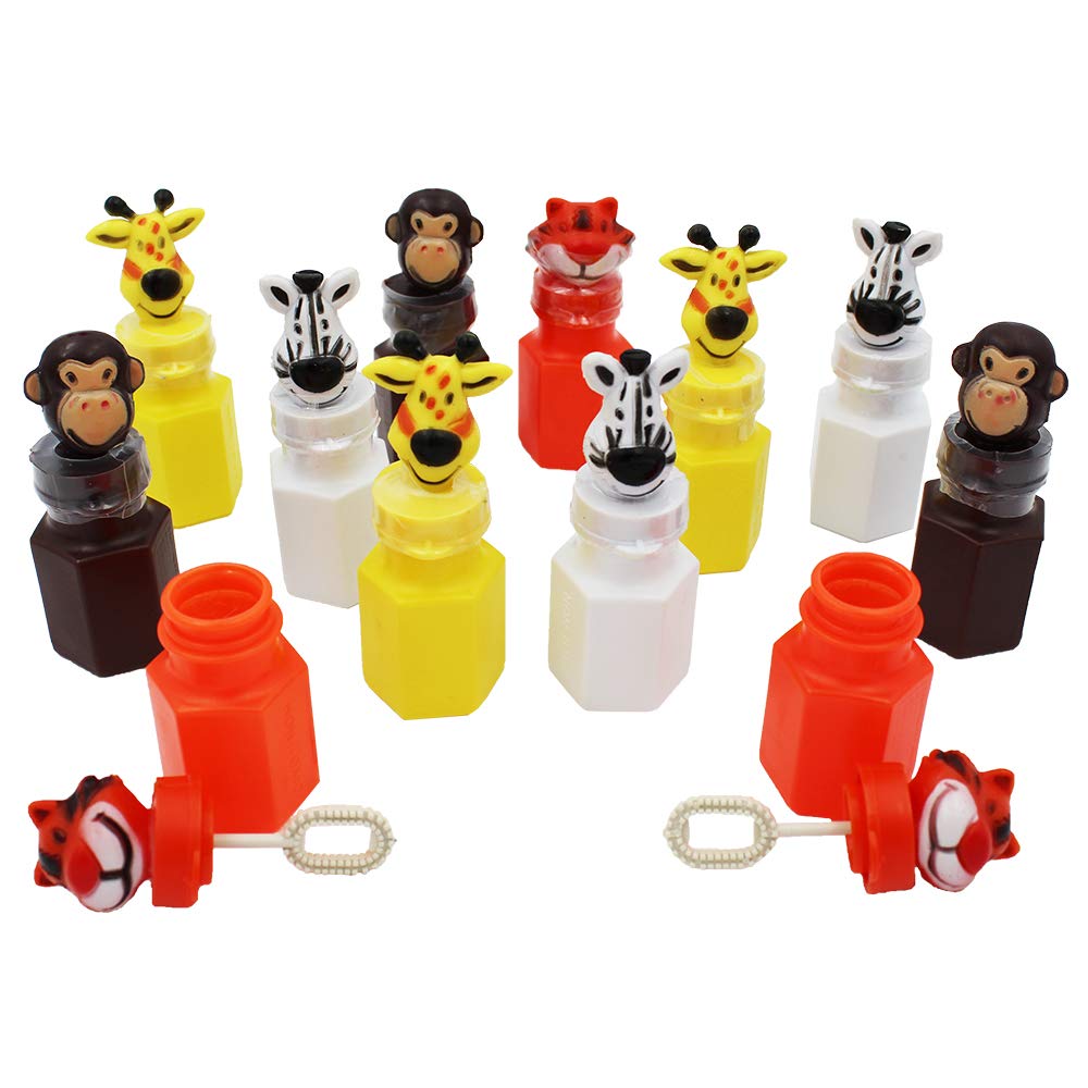 Animal Safari Zoo Bubbles, Includes Bubble Wand - Pack of 12 Hexagon Jungle Bubble Bottles Party Favors, 3" Bottle Themed Birthday Party Favors, Goody