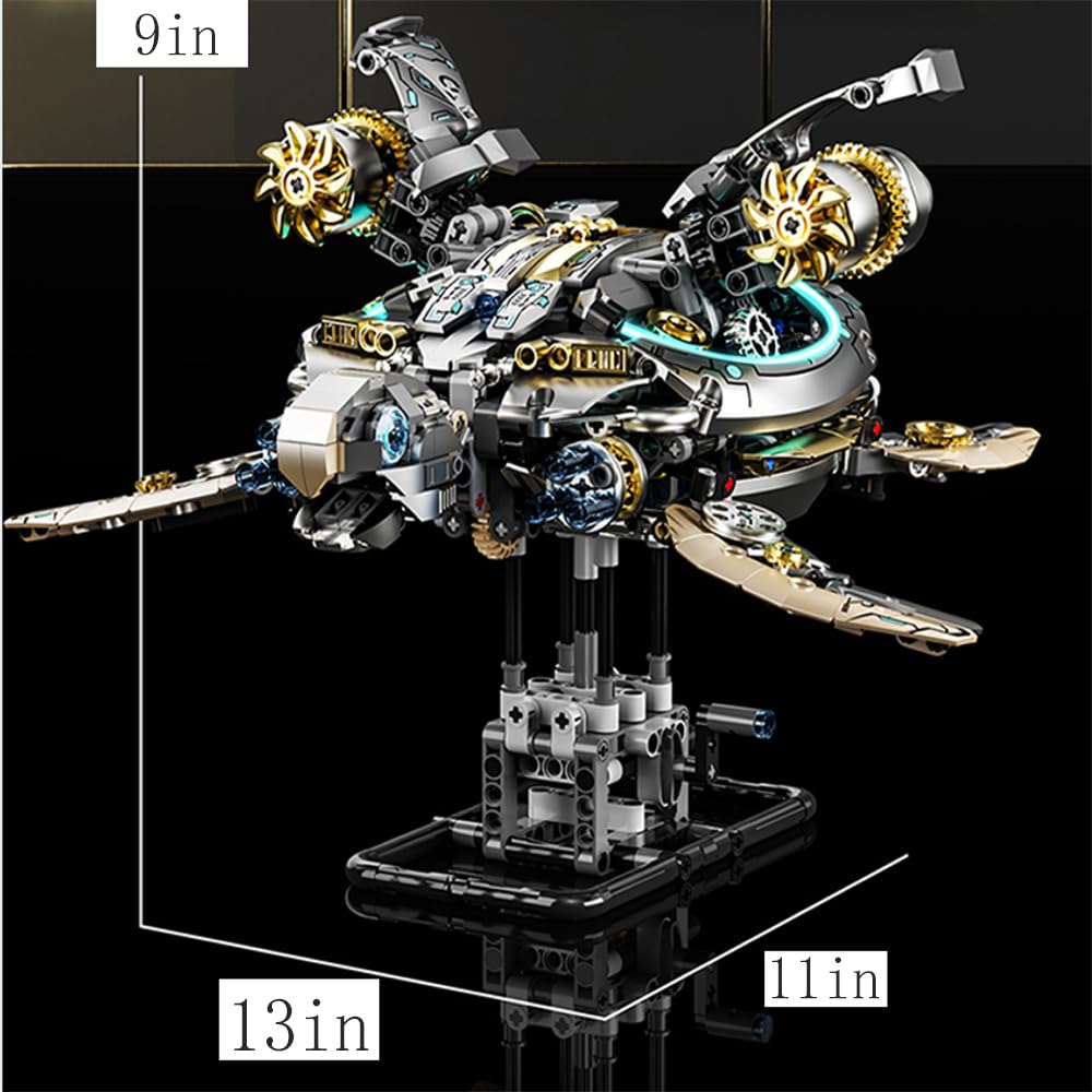 YAOZEBIN Mechanical Sea Turtle Building Block Set - STEM Toys for Boys & Girls 8-12+, Deep Sea Ocean Creature Kit, Home/Office Decor with Light, Great