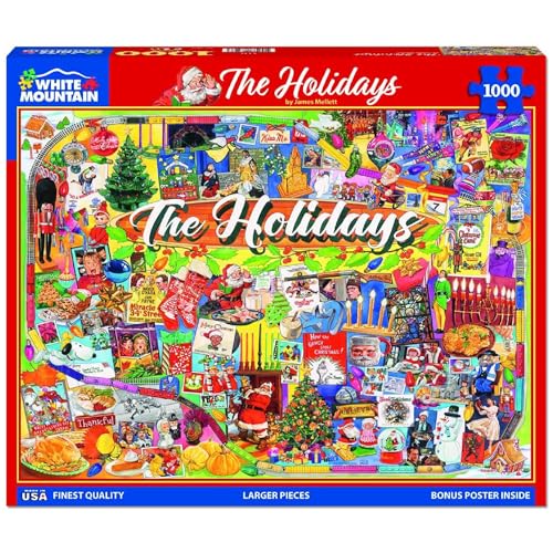White Mountain 1000 Piece Jigsaw Puzzle Winter Christmas Holiday Puzzles for Adults and teens 24"x30" Large Pieces - The Holidays
