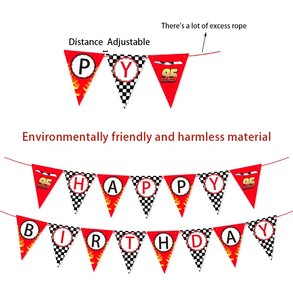 Race Car Happy Birthday Banner - Racing Themed Party Sign, Checkered Flag Decorations