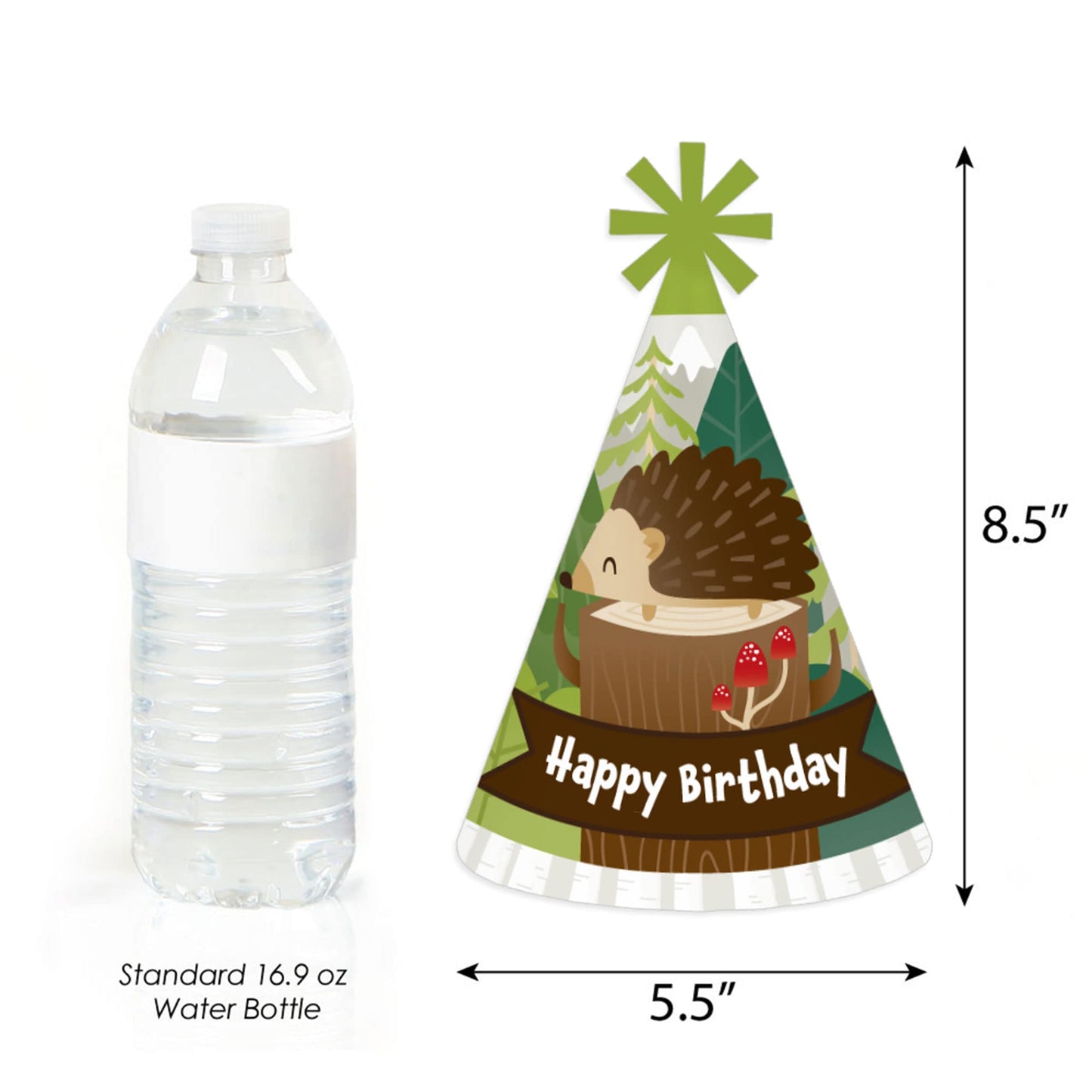 Big Dot of Happiness Forest Hedgehogs - Cone Happy Birthday Party Hats for Kids and Adults - Set of 8 (Standard Size)