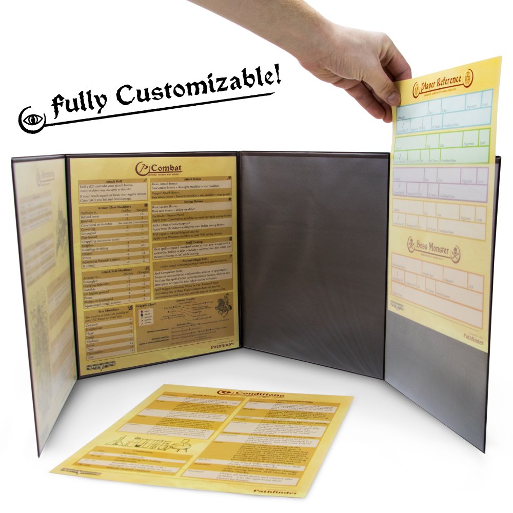 Stratagem The Master's Tome 4-Panel Customizable GM Screen with Free Inserts - Dry Erase, Dungeon & Game Master Accessory for Tabletop RPG Campaigns