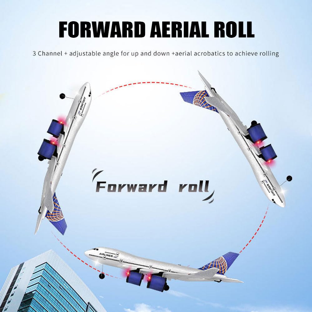 FANXMF RC Airbus 747 A380 2.4G Remote Control Electric Plane Four Motor RC Airplane Toy RC Airliner with LED Lights Drop Resistant Aircraft 2