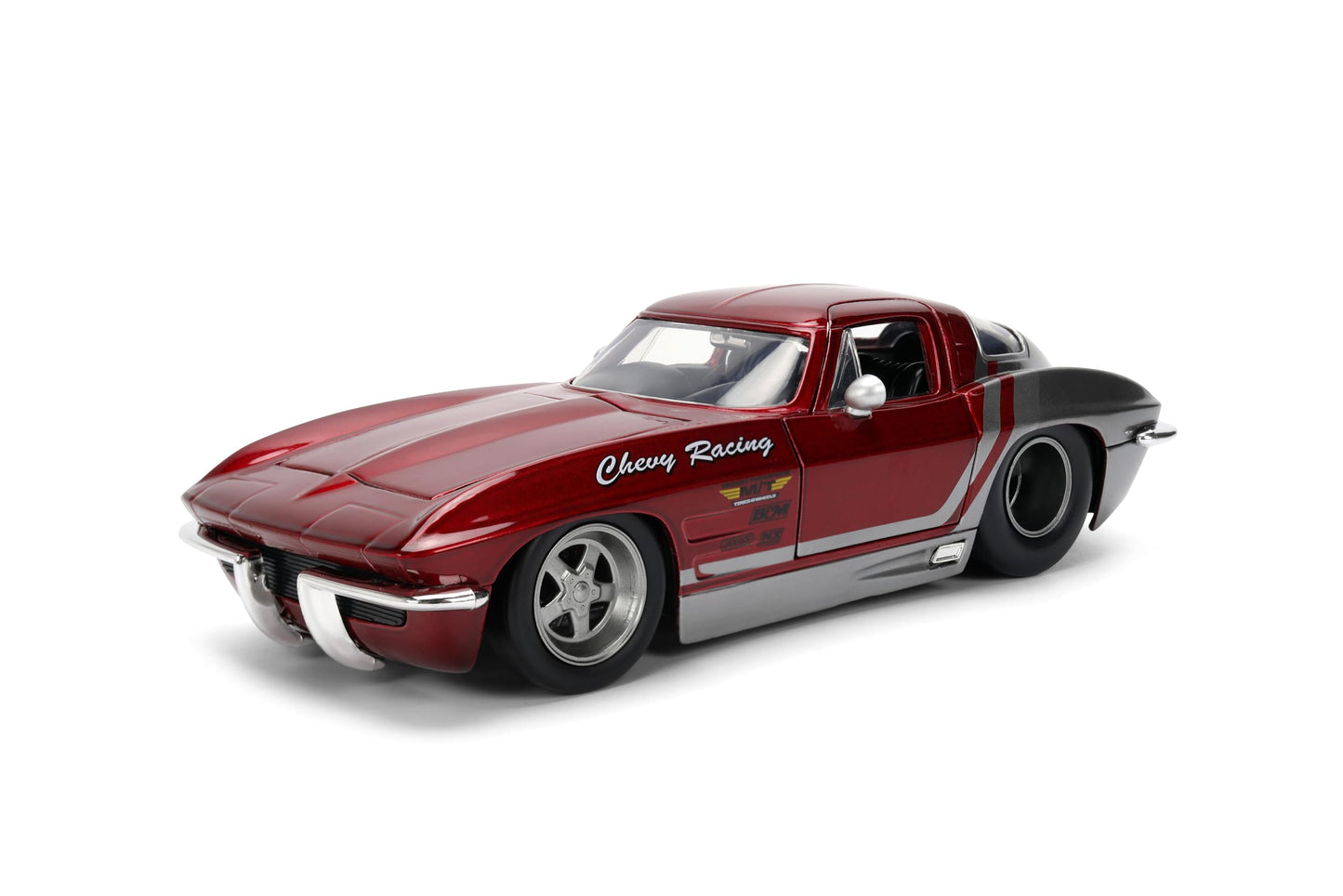 Jada Toys Bigtime Muscle 1:24 1963 Chevy Corvette Die-cast Car - Opening Doors, Hood, Trunk, Rubber Tires(Candy Red/Grey)