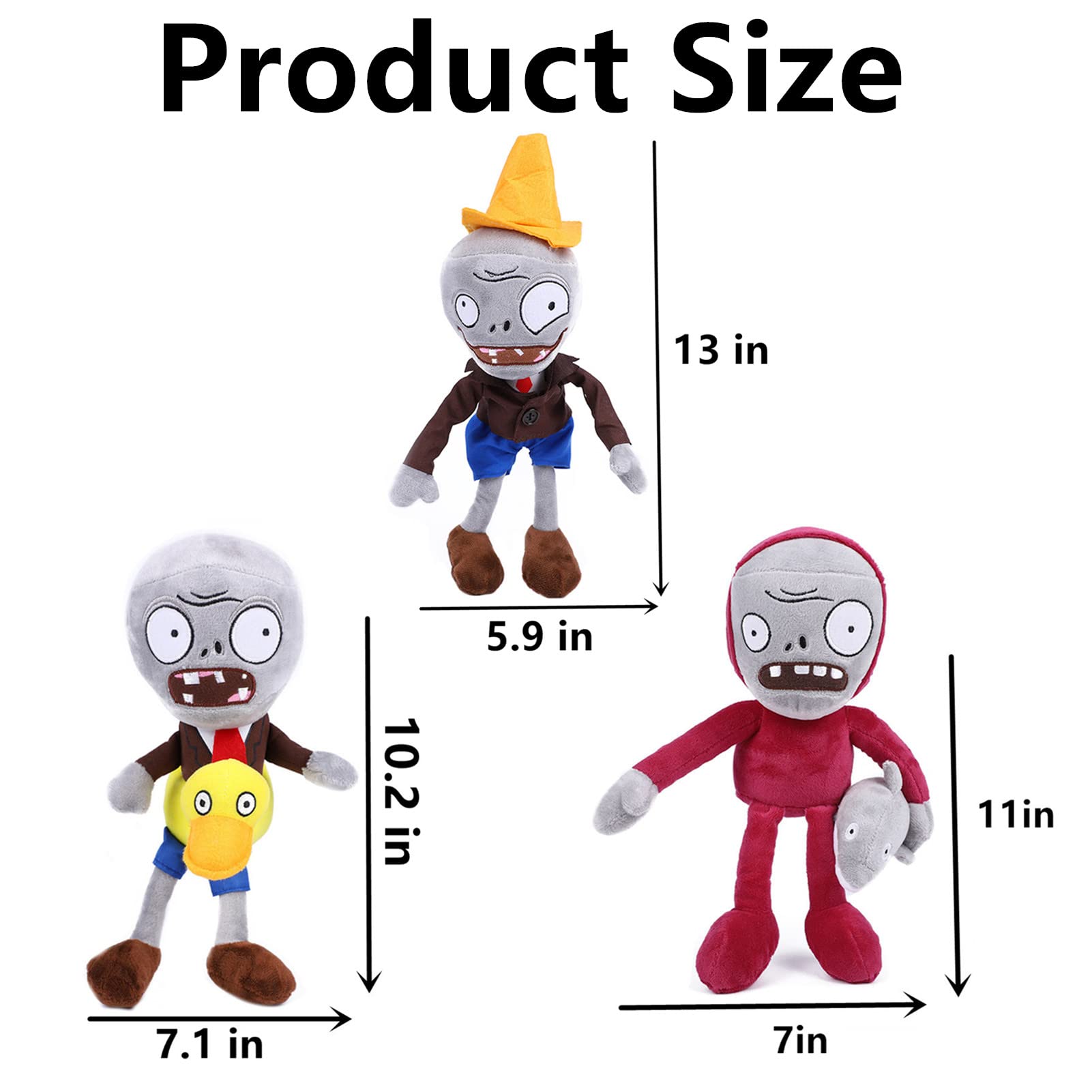 JHESAO 10 PCS Plants and Zombies PVZ Plush Toys - Normal & Gray Zombies Plushies, Soft Dolls New