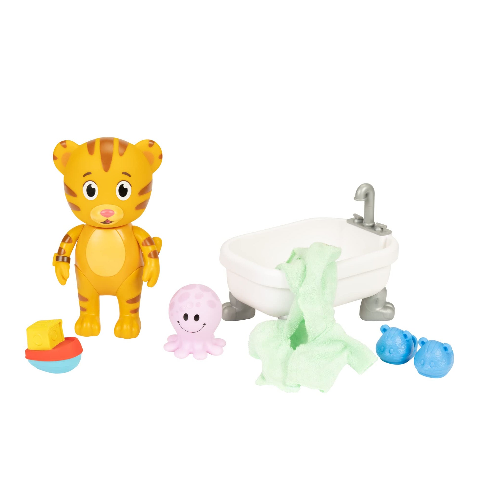 Daniel Tiger's Neighborhood Bath Time Daniel Tiger Figure is 7" Tall - Articulated Neck, Arms & Legs, Comes with Cute Frog Robe & Tigey-Shaped