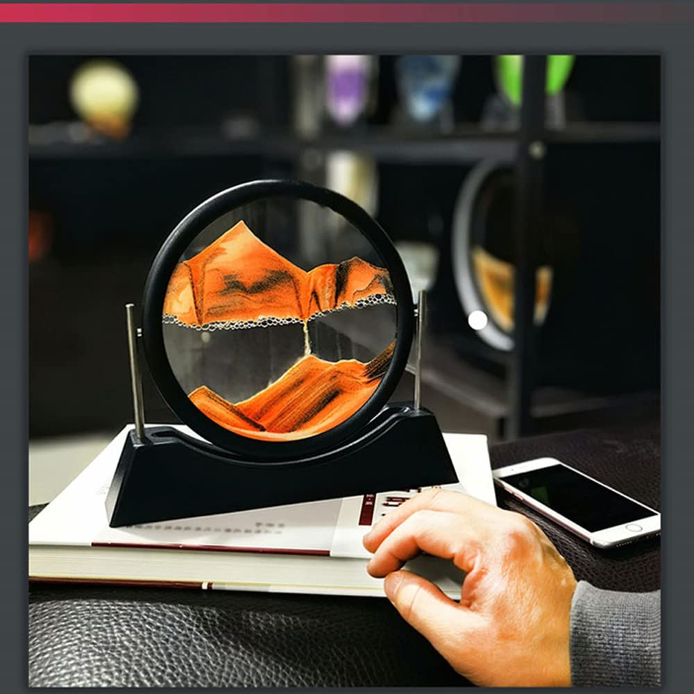 WANLIAN Moving Sand Art Picture Decor, 3D Deep Sea Sandscape Liquid Motion, Round Glass Frame Display Flowing Sand,Relaxing Home and Office