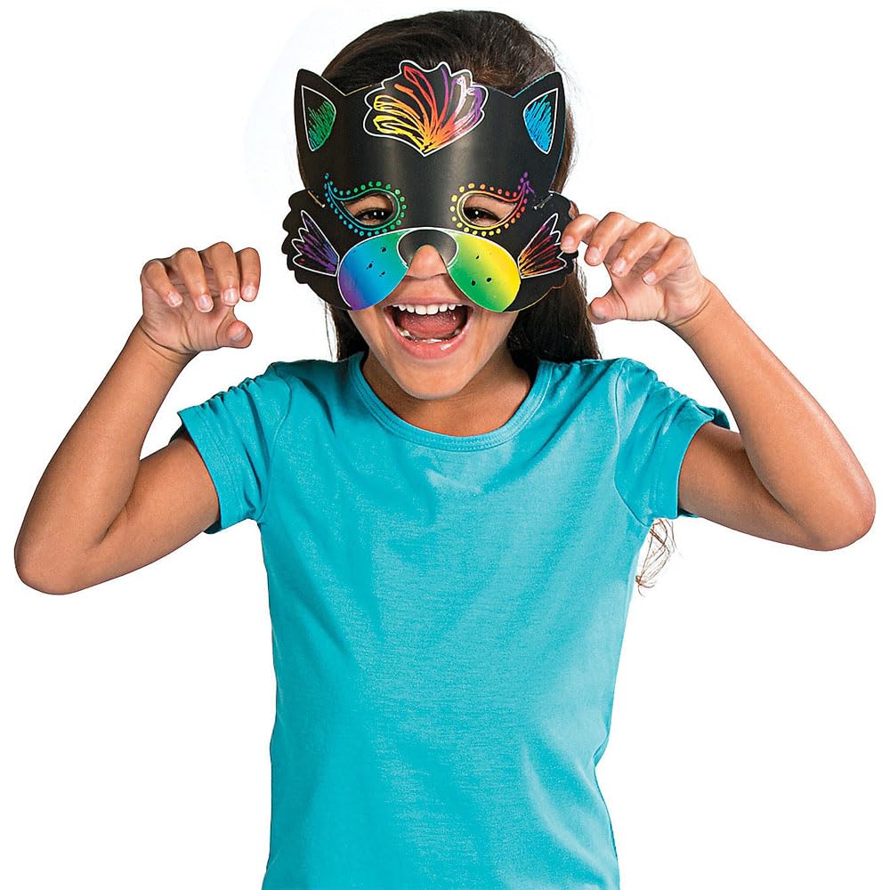 Fun Express Magic Scratch Paper Animal Masks - Scratch Art - Crafts for Kids and Fun Home Activities - VBS Vacation Bible School Supplies/Decor