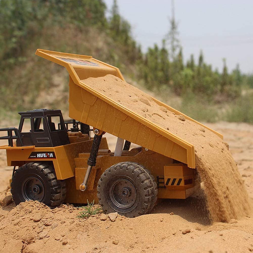 kkny Remote Control Construction Dump Truck Toy 2.4G RC 6 Channel Bulldozer 4 Wheel Driver Mine Construction Alloy Metal Vehicle Truck 1:18 with 2