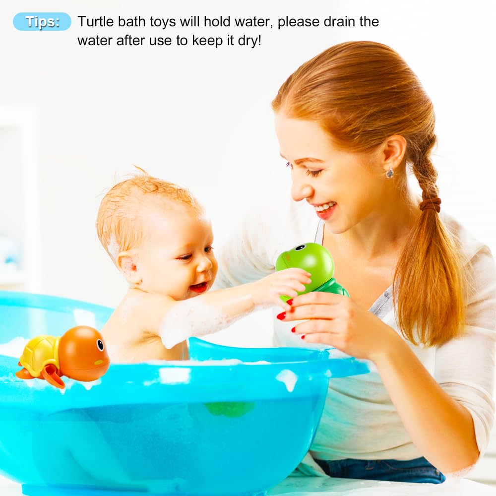 Bath Toys, Cute Swimming Turtle Baby Bath Toys for Toddler 1-3, Water Pool Floating Wind Up Toys for 1 Year Old Boy Girl Gifts, Infant Toddlers Kids