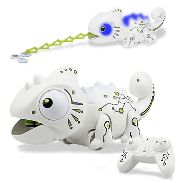 OSQI Interactive Remote Control Chameleon Simulation Toy for Kids - 2.4GHz RC Reptile with 5 Sound Effects, 12 Color Lights, Extending Tongue &