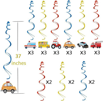 Transportation Party Hanging Swirl Decorations - 30Ct Cars Theme Happy Birthday Banner Garland for Transportation Themed Birthday Baby Shower Party