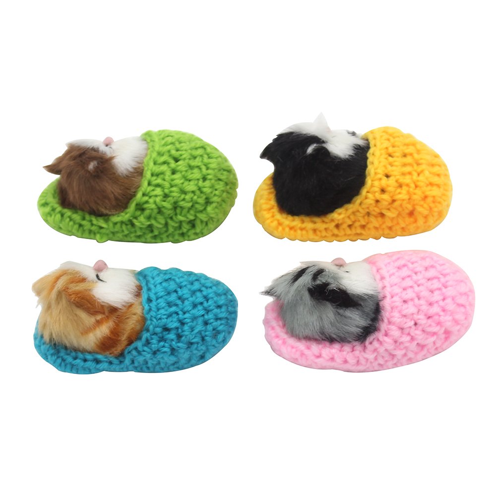 Coolayoung 4Pcs Sleeping Cat in Slipper Doll Toy, Mini Kitten in Shoe with Meows Sounds Decor Hand Toy Gift for Kids Boys Girls