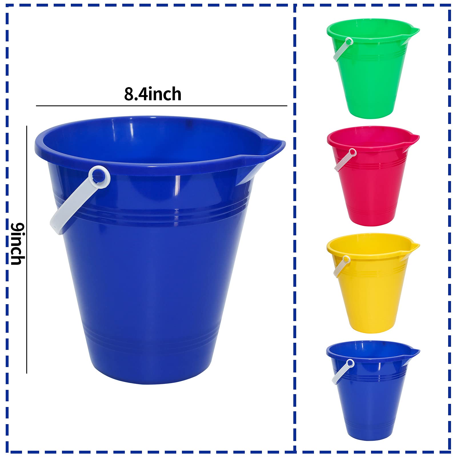 Holady Large Sand Beach Buckets Pail,Sand Bucket Water Bucket for Beach Fun Great Summer Party Accessory(4 Pack)