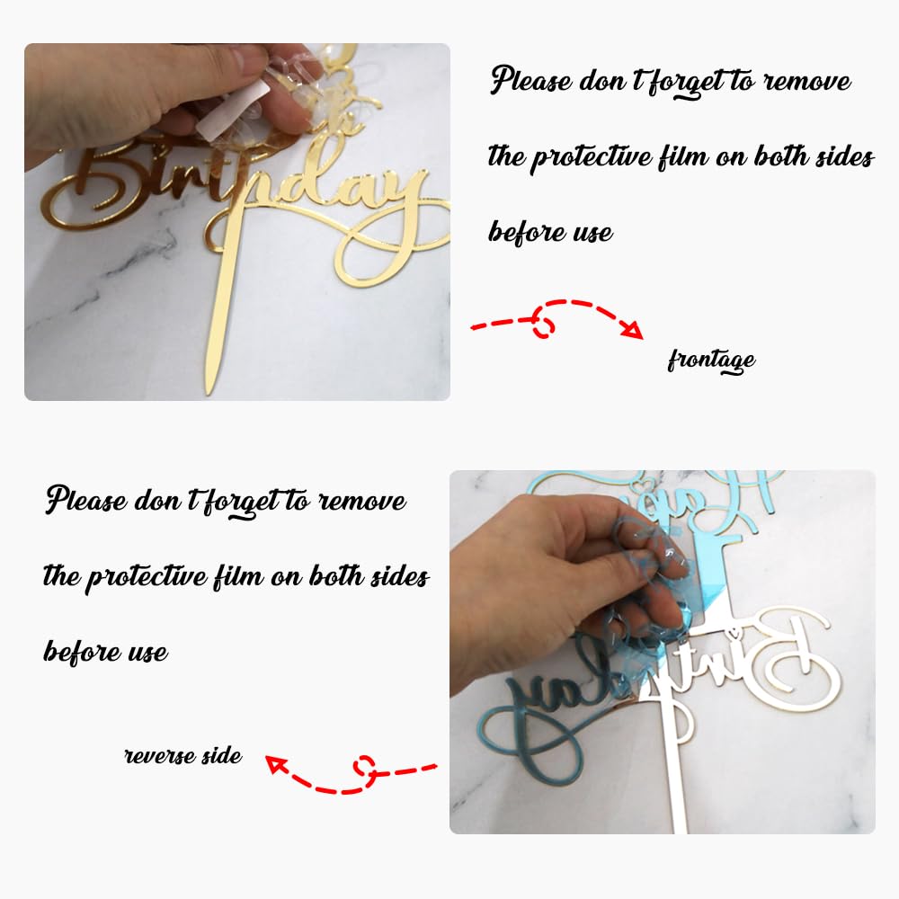 Ruscalin Happy 50th Birthday Cake Topper?Mirrored Gold Acrylic Birthday Topper for Cheers to 50 Years Birthday/Anniversary Party Decoration Ideas
