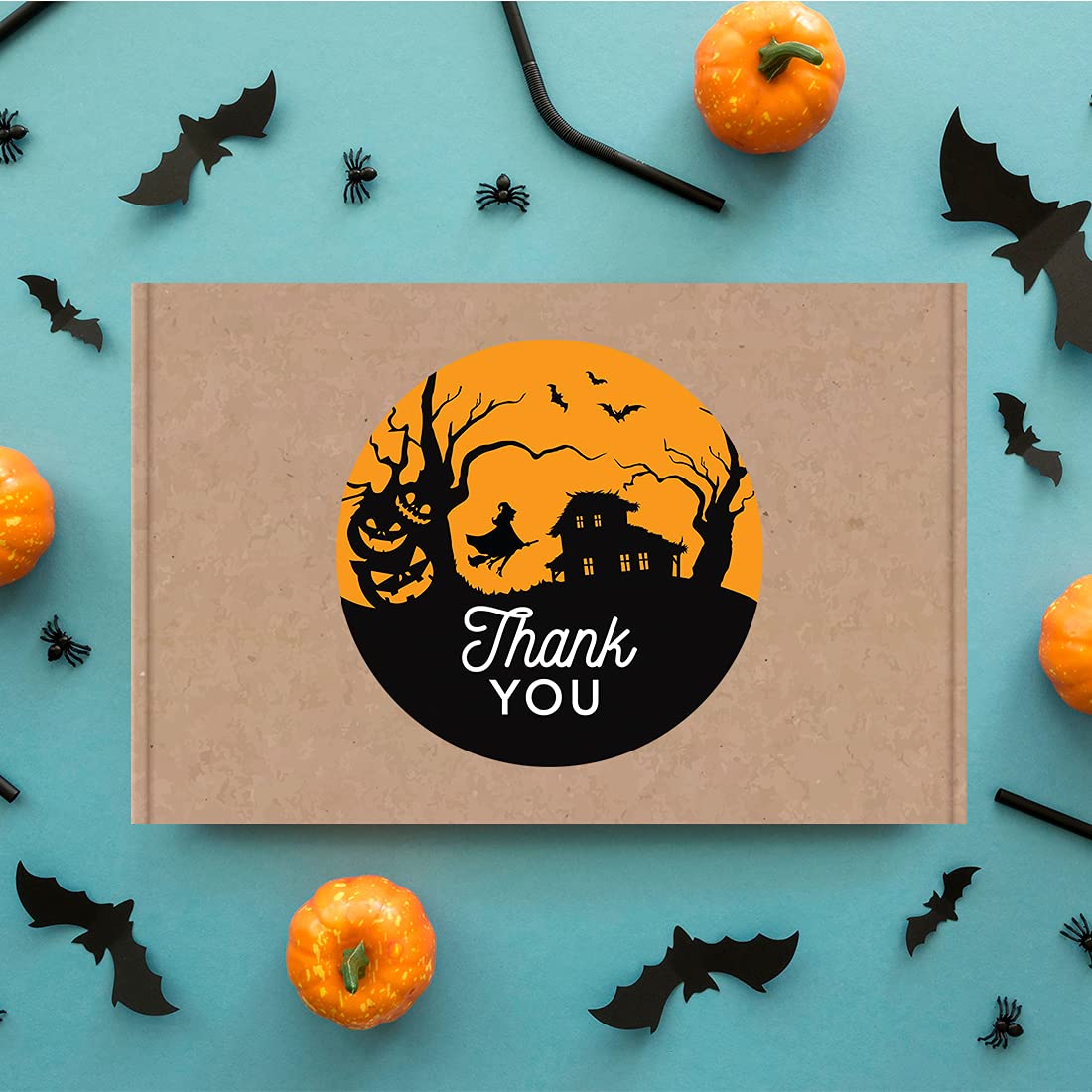 Andaz Press Halloween Thank You Stickers 2 Inch Round 40 Bulk Pack Flying Witch Happy Halloween Stickers Labels for Treat Goodie Treats Halloween