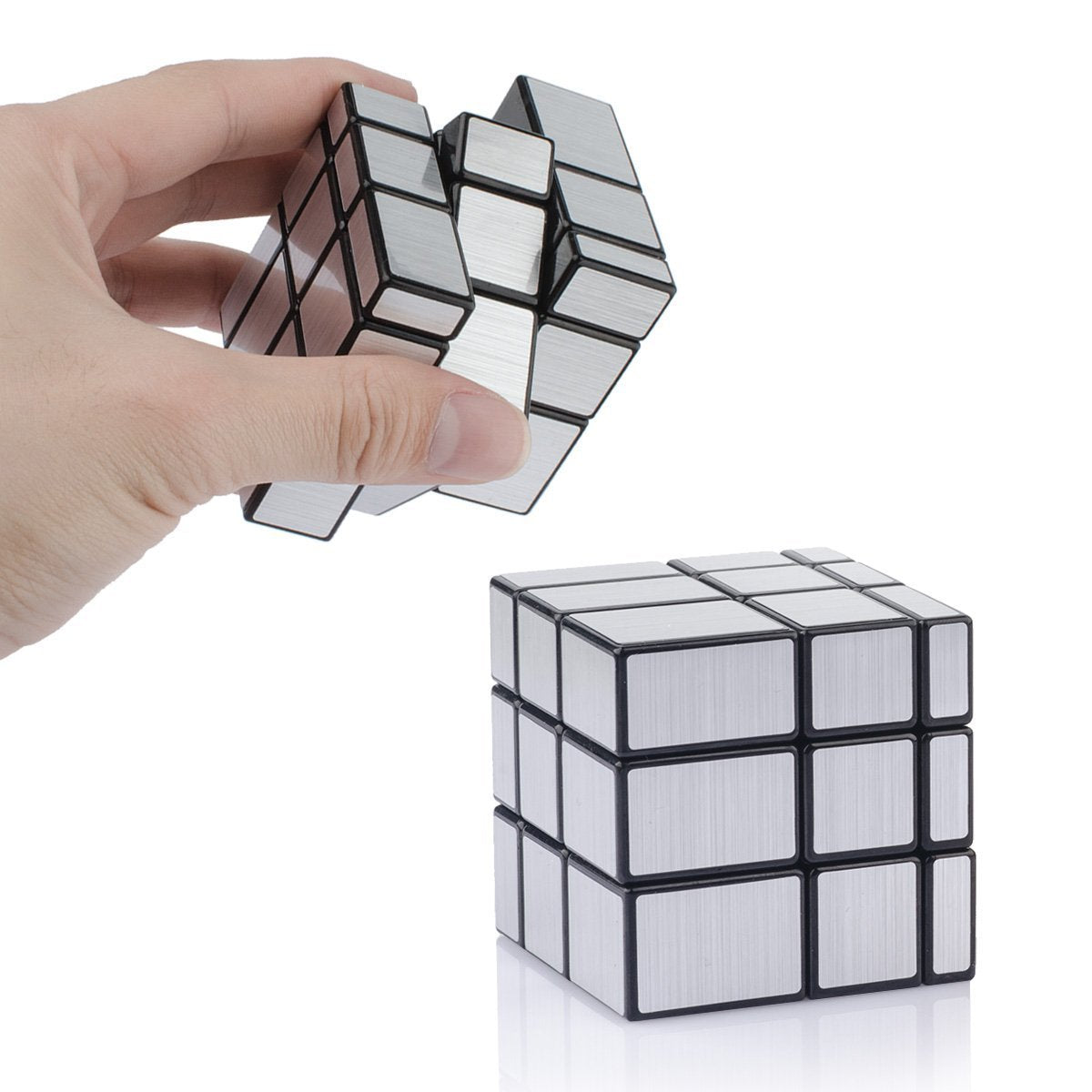 D-FantiX 2 Pack Gold & Silver Blocks Mirror Cube 3x3x3 with Display Stand