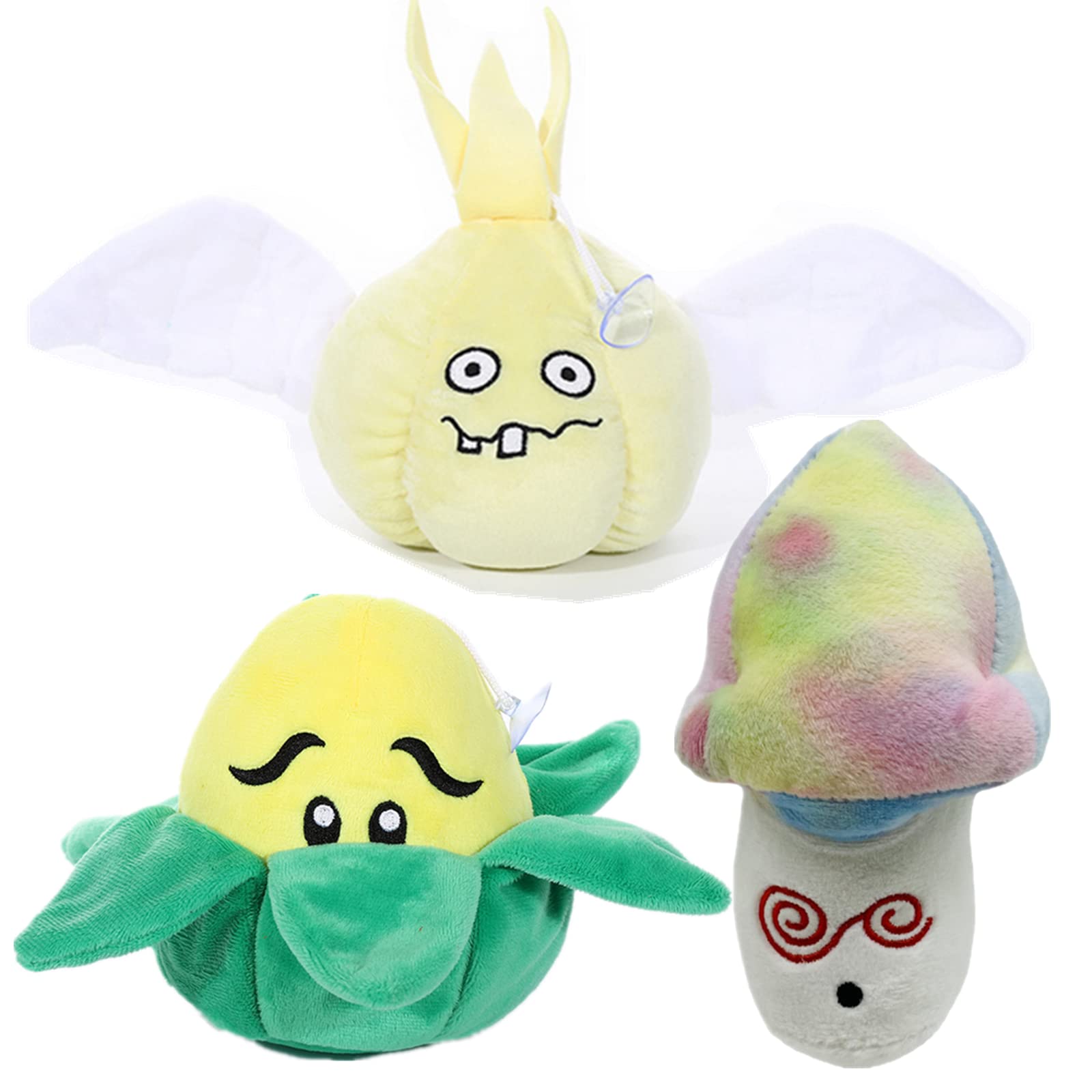 Suyudian 3 PCS PVZ Plant and Zombies Plush Plants Sets 1 2 Stuffed Soft Toys Garlic, Corn, Purple Mushroom, PVZ Figure Doll, Great Gifts for Boys