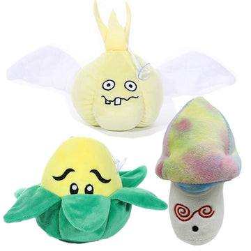 Suyudian 3 PCS PVZ Plant and Zombies Plush Plants Sets 1 2 Stuffed Soft Toys Garlic, Corn, Purple Mushroom, PVZ Figure Doll, Great Gifts for Boys