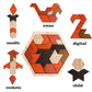Skrtuan Wooden Puzzle Hexagon Tangram Puzzle for Kids Adults Brain Teasers Puzzles Game Challenge Toy Shape Pattern Block Tangram Family Portable