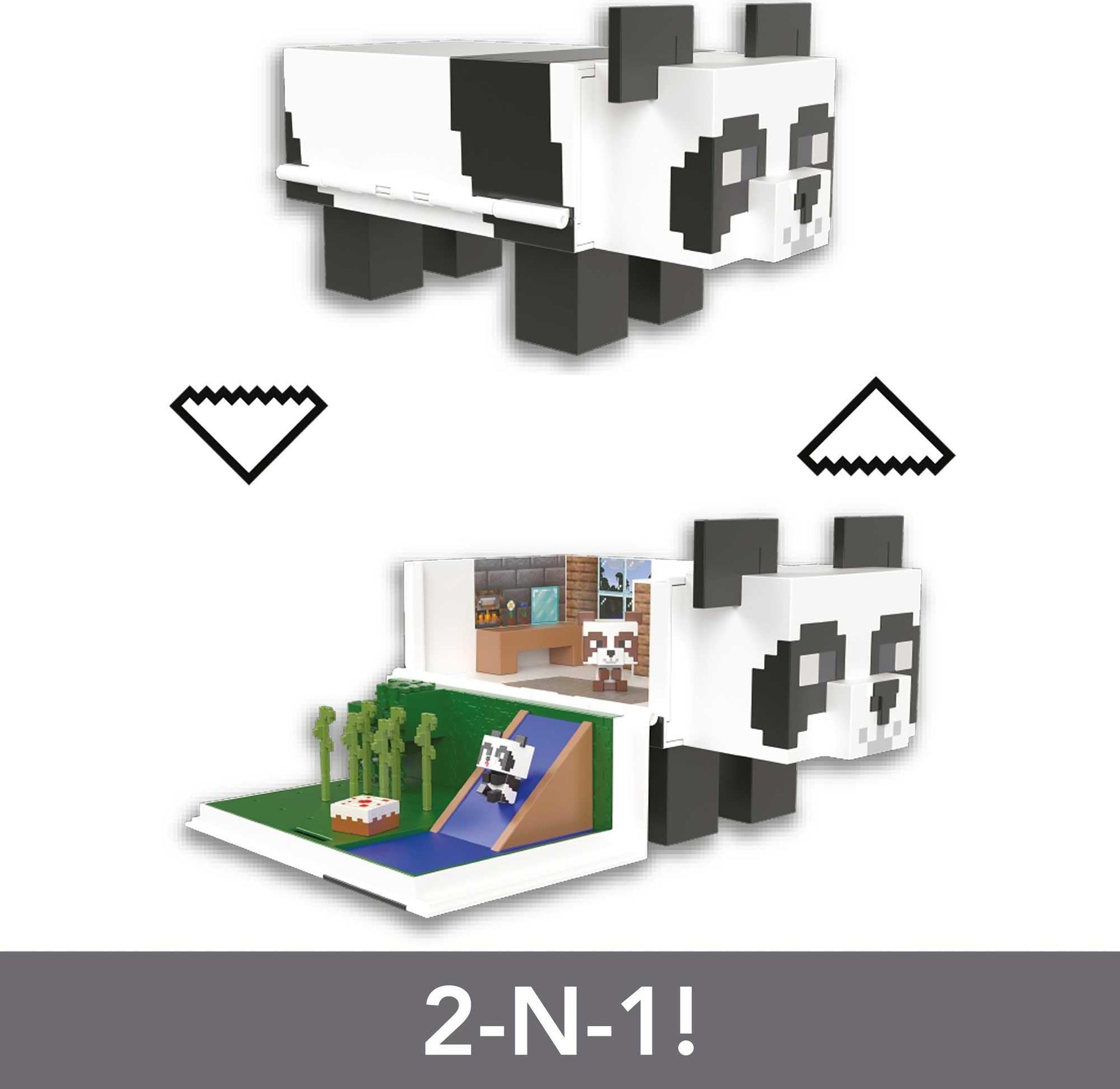 Mattel Minecraft Mob Head Minis Toys, Panda Playhouse Playset with 2 Panda Action Figures, Removable Bamboo Shoots & Cake Slice Accessories