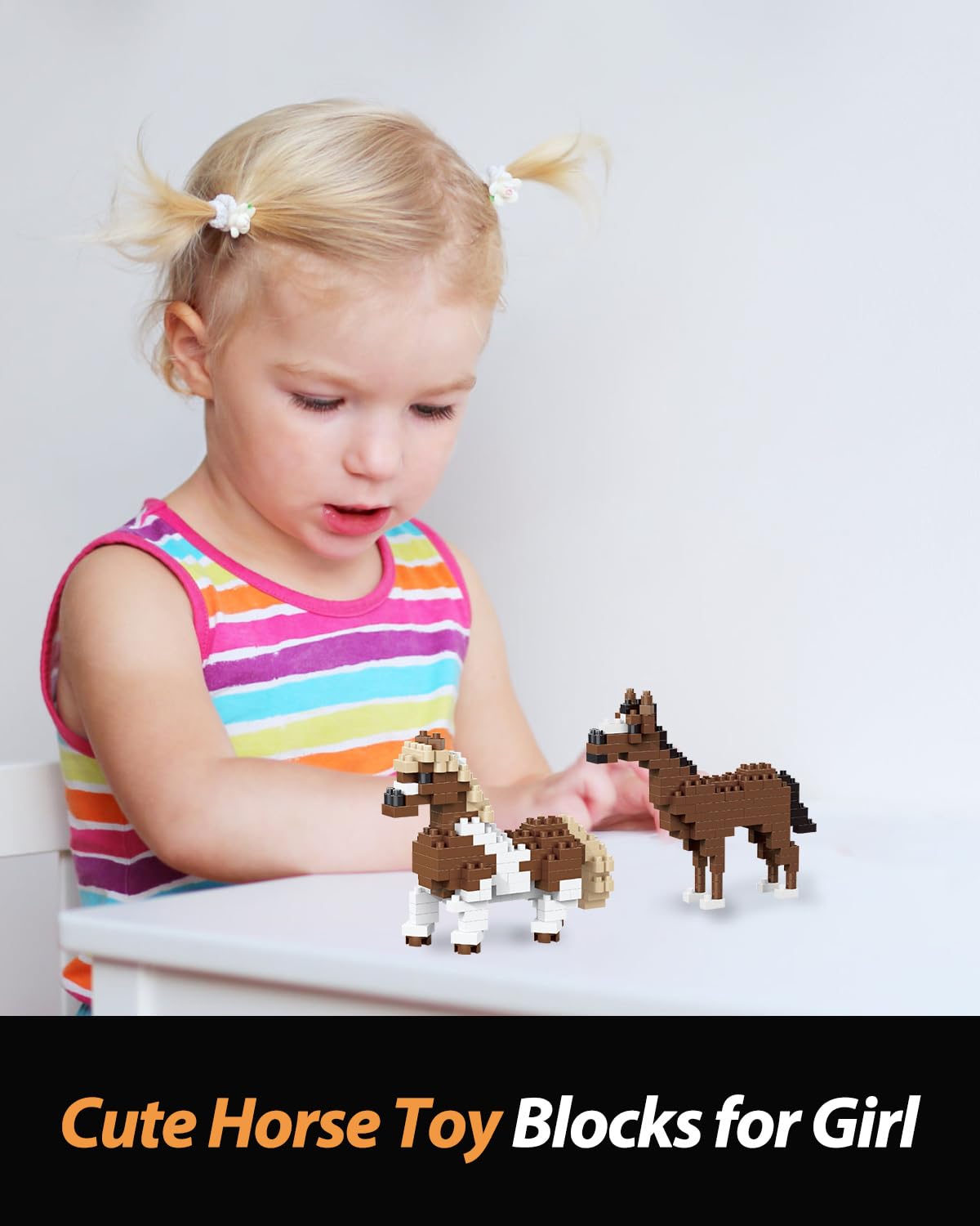 QISHOUTING Horse Mini Building Toy for Kids, Farm Animals Mini Stallion Building Blocks & Learning Toy for Girls Boys, Stallion Figurine Toys