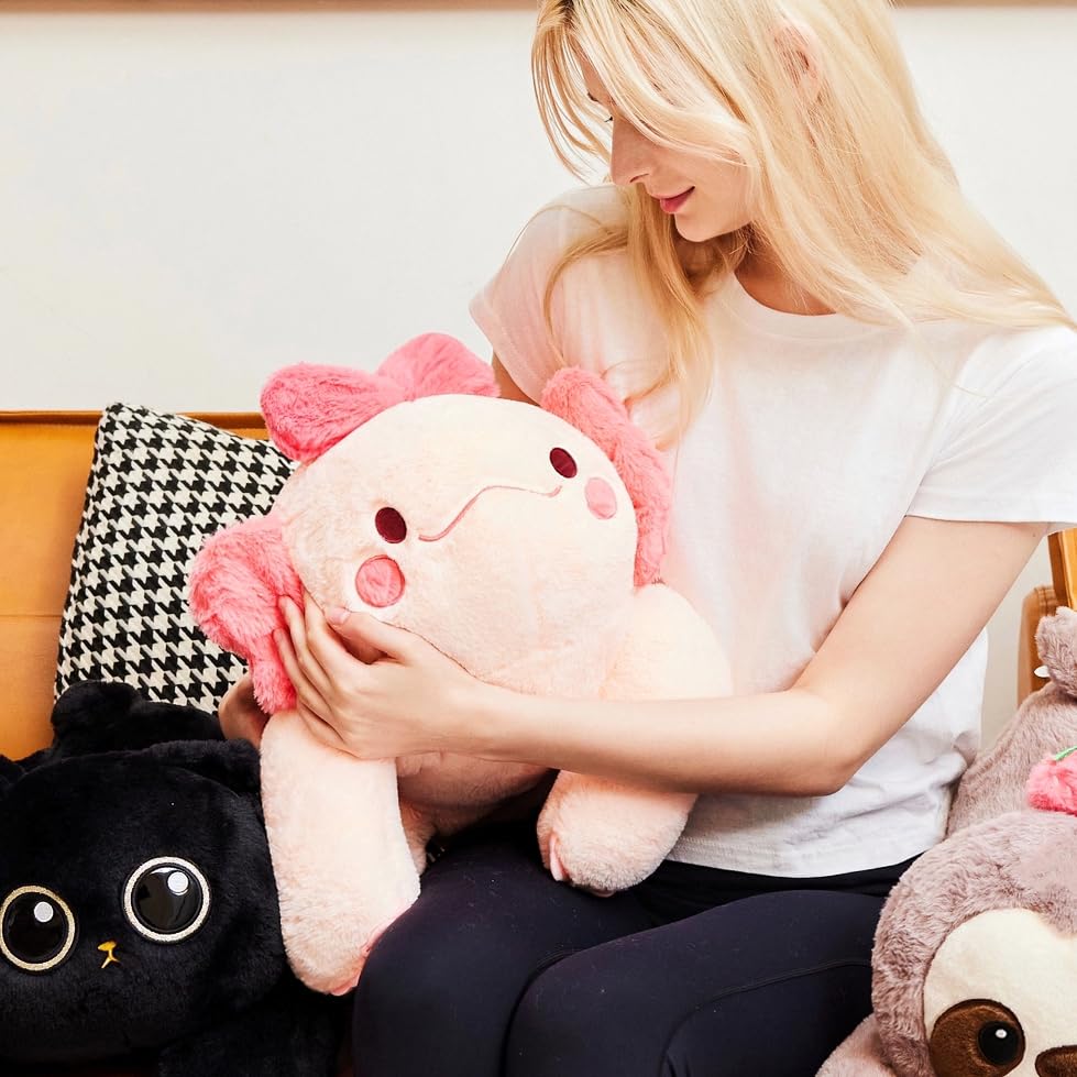 uoozii 20" | 4 Pounds Pink Axolotl Weighted Stuffed Animals with Unscented Microwave Heating Pad Inside, Cute Coolable Heatable Weighted Plush Warm