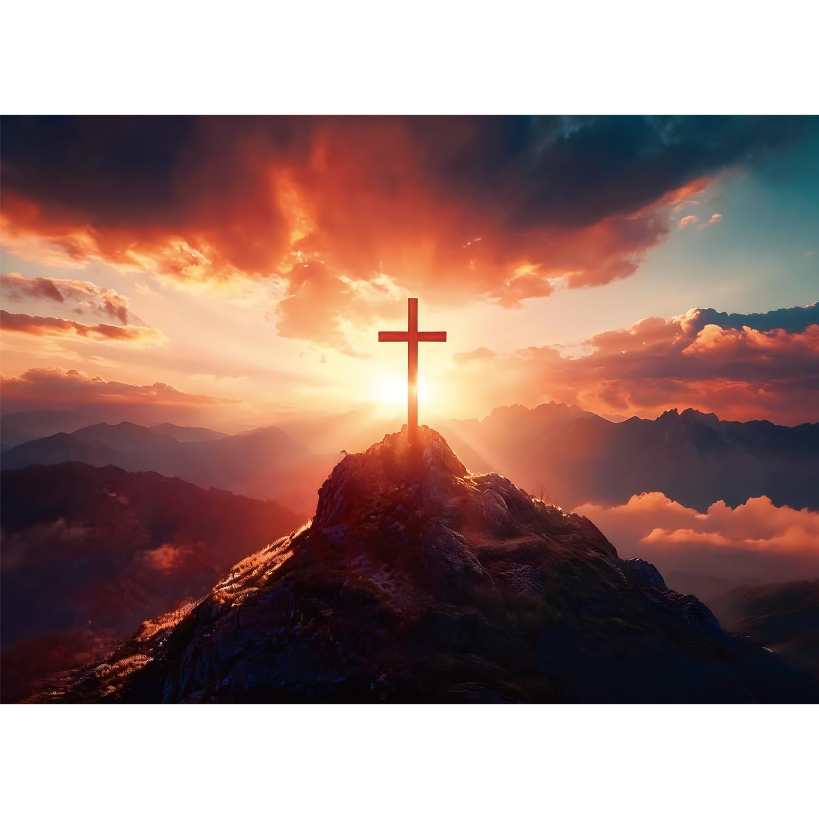 Adults Beautiful Christian Cross on The Mountaintop Sunrise Scene Jigsaw Puzzles with Faith Message Inspirational Religious Puzzle Hard Challenging