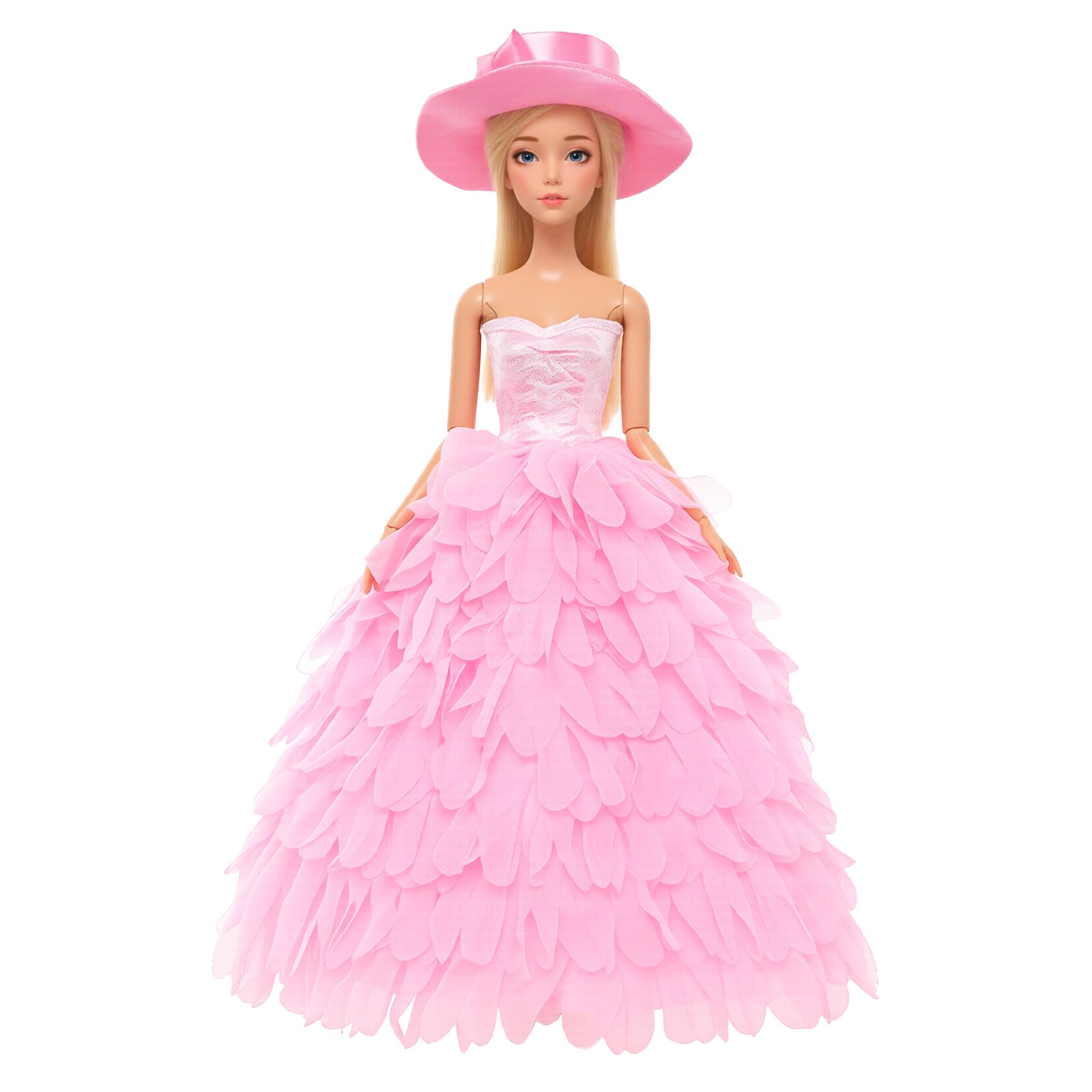 BARWA White Wedding Dress with Veil and Princess Evening Party Clothes Wears Gown Dress Outfit with Hat for 11.5 Inch Girl Doll