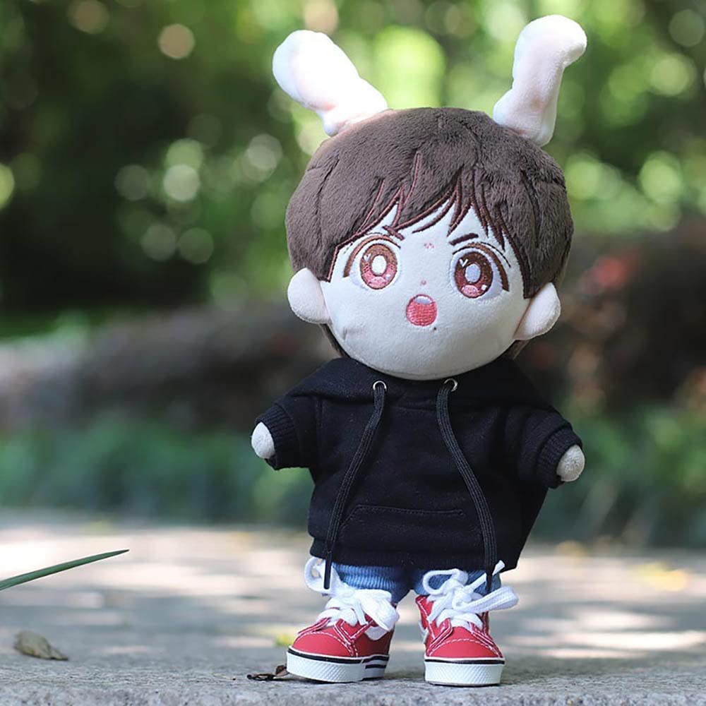 niannyyhouse White Hoodies Without Pocket Dark Blue Jeans 7.8in?20cm? Plush Humanoid Stuffed Doll Clothes (White)