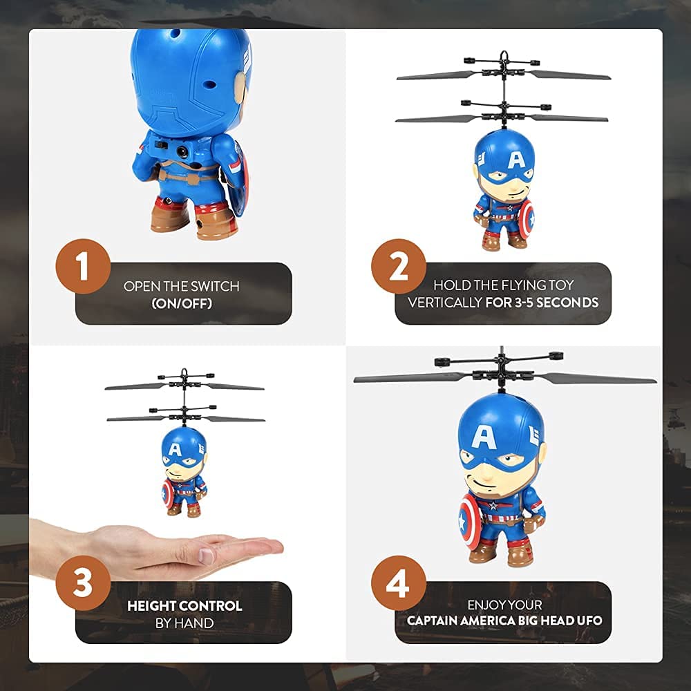 Marvel Captain America 3.5-Inch Big Head UFO Helicopter, Hand-Controlled