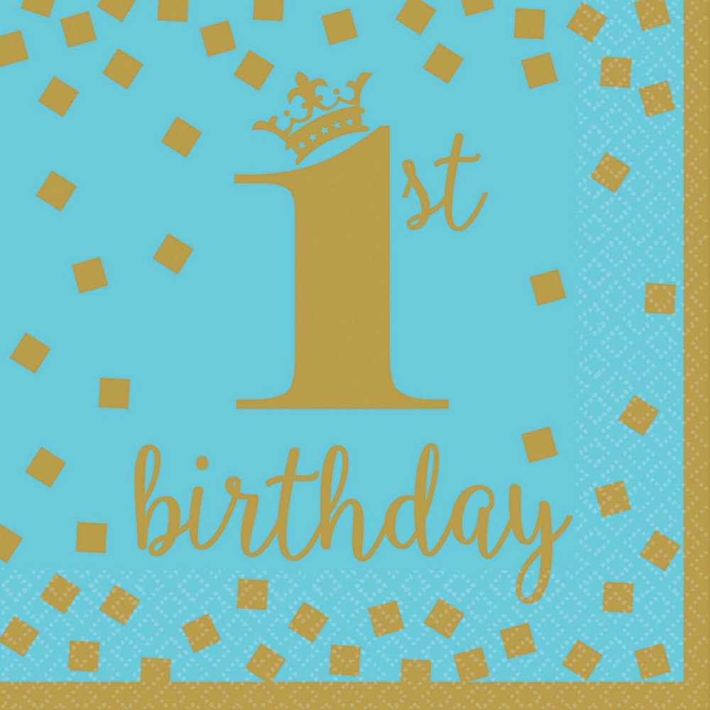 Blue 1st Birthday Boy Luncheon Paper Napkins - 6.5" x 6.5" (Pack Of 16), Soft & Absorbent, Premium Quality & Adorable Design - Ideal For First
