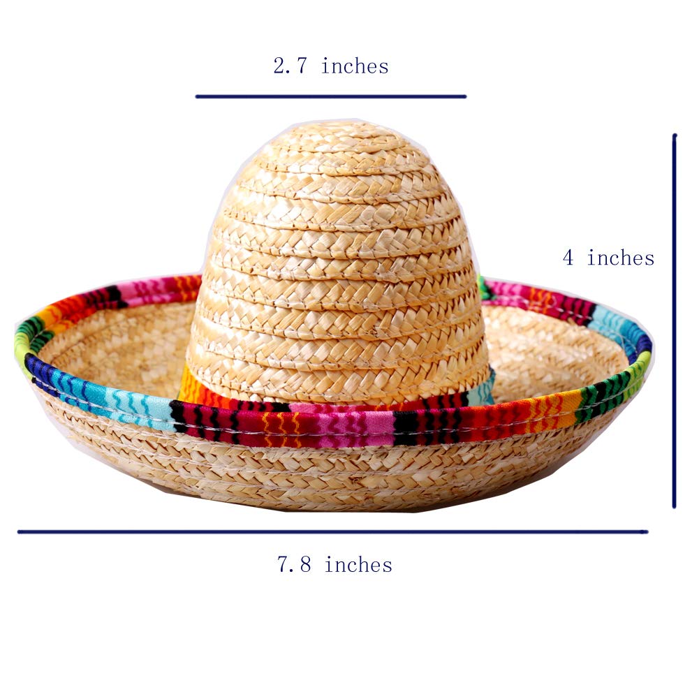Natural Straw Medium Sombrero/Mexican Hat,6Pcs Cinco De Mayo Sombreros Medium Size for dog cat baby,Mexican Fiesta Birthday Tabletop Party Supplies