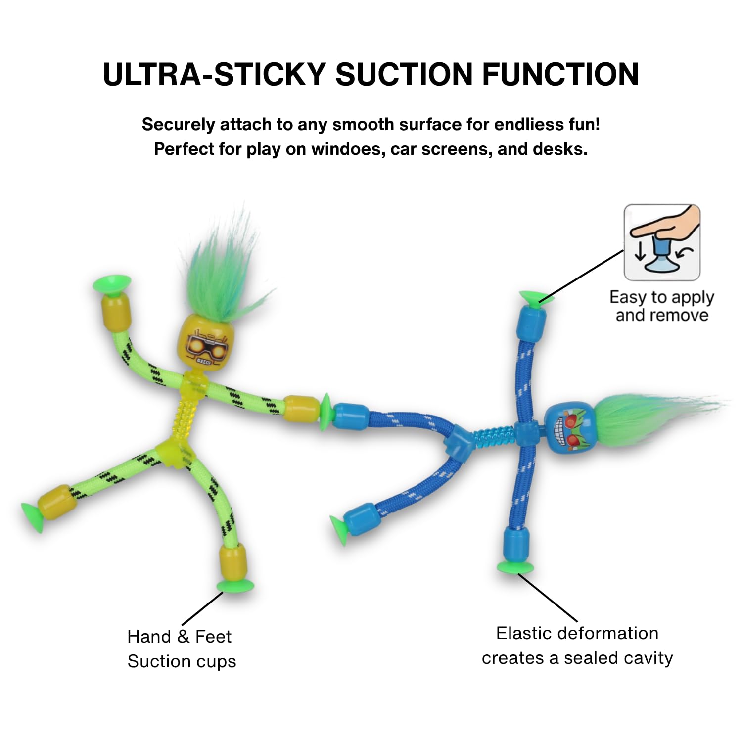 Zing RopeBot Suction Toy - Robot Action Figure with Strong Suction Hands & Feet | Engaging Sensory Play & Window Climber | Quiet Travel Toy for Car