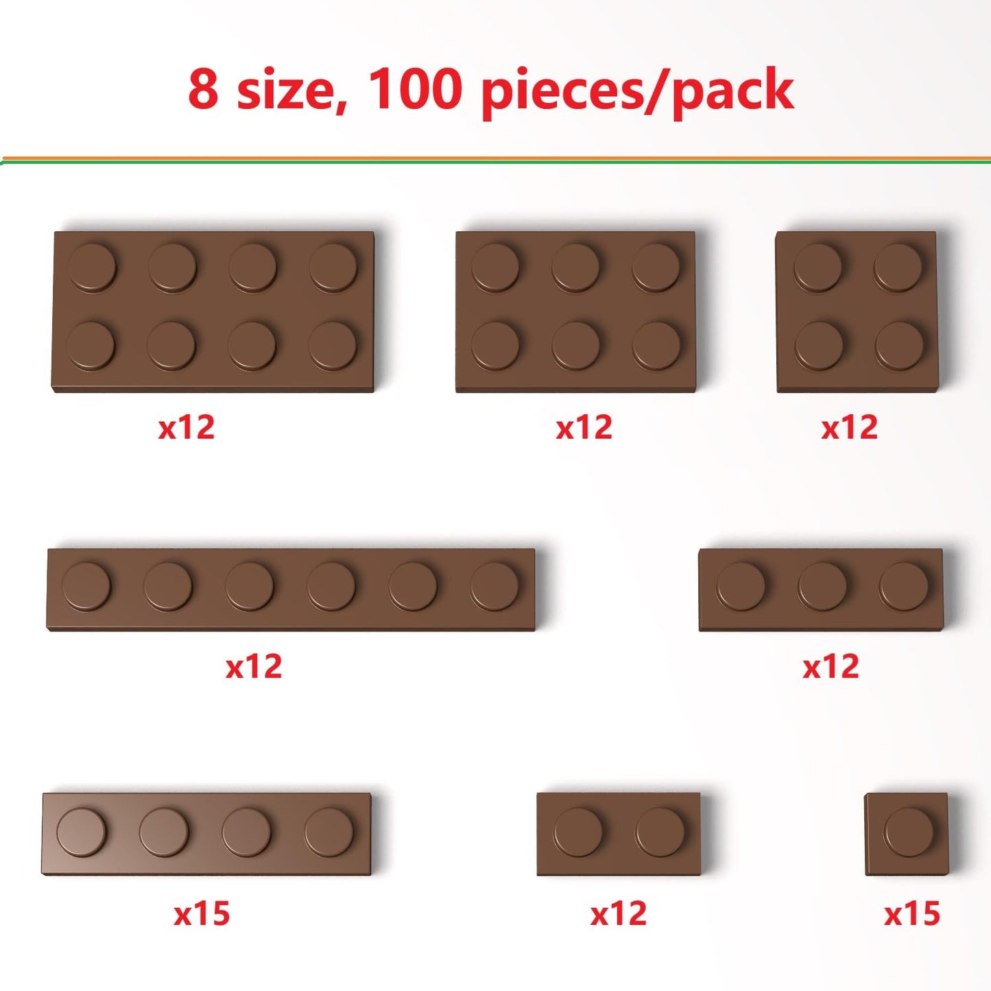 100 Pieces Classic Building Plate Assortment Pack, 8 Sizes Small Baseplates Multipacks, Compatible with Lego Parts and Pieces, Small Plate