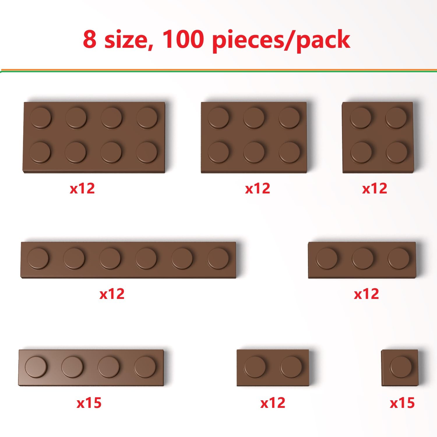 100 Pieces Classic Building Plate Assortment Pack, 8 Sizes Small Baseplates Multipacks, Compatible with Lego Parts and Pieces, Small Plate